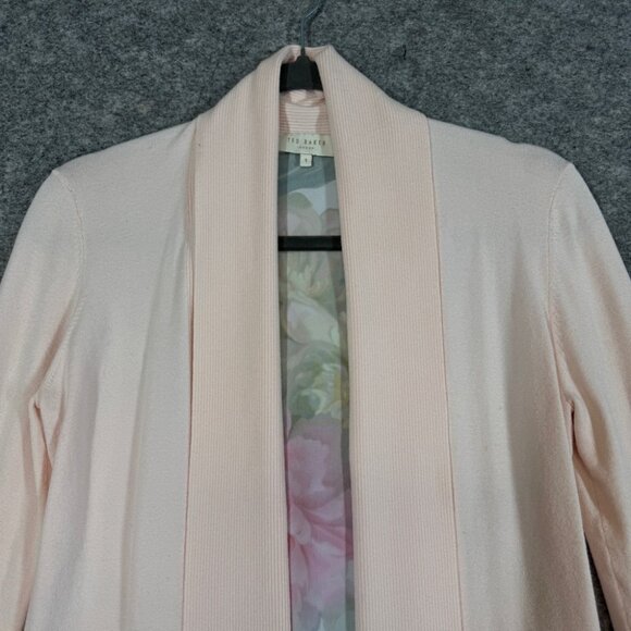 Ted Baker Pink Floral Back Cardigan Open Front Lightweight Sweater Size 1 - Picture 4 of 15
